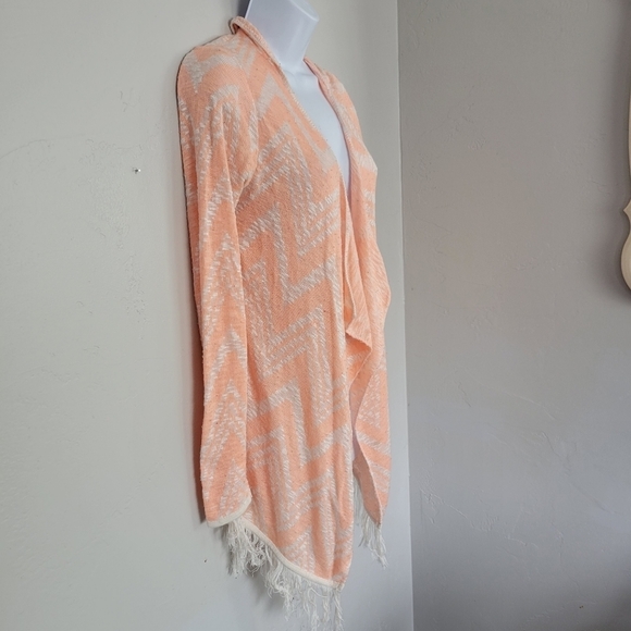 Maurices Orange White Chevron Long Sleeve Cardigan Hooded Neon Medium - Picture 5 of 8